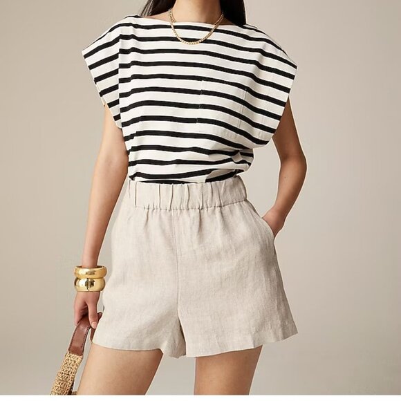J. Crew Pants - J. Crew Women's Tropez Short Linen Elastic Waist Pockets Size Medium Flax Tan